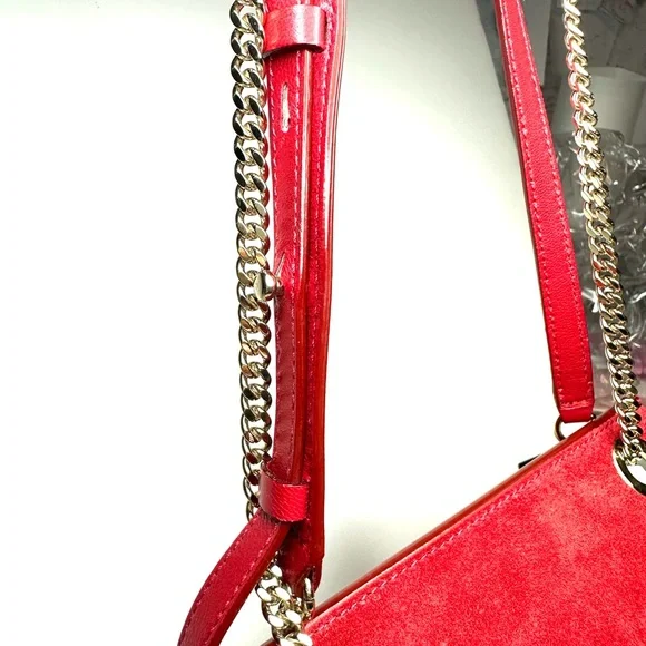 Stunning JIMMY CHOO red suede handbag with light gold hardware. NWT - Picture 9 of 12